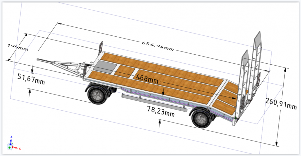 FM 2-Achs-Tiefladeanhänger mit flachem Plateau 1:14